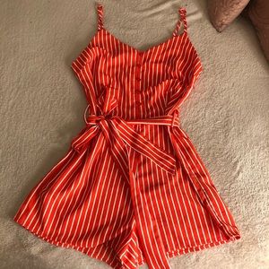 Orange & white striped romper